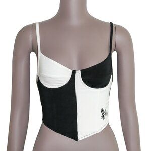 Oh Mighty Black White Spaghetti Strap Cropped Tank Top Size Small Scoop Neck Top
